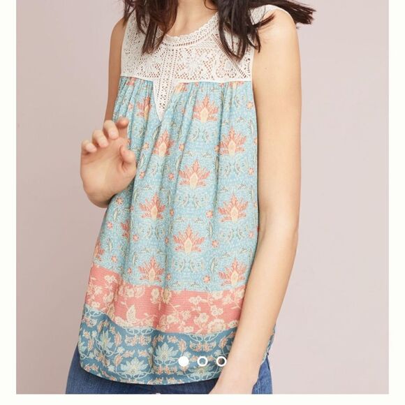 Anthropologie Tops - Anthropologie Maeve‎ Teal Boho Crochet Lace top -- S